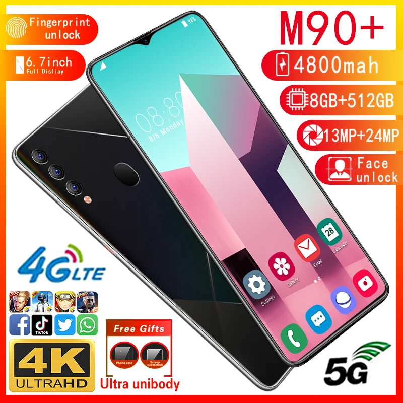 M90 + смартфонов новые продукты 6,7 Inch 8 ГБ + 512 ГБ Android открытые Мобильные телефоны 5G смарт-сотовых телефонов