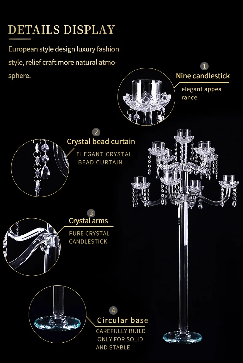 Crystal Candlestick 9 Arms Wedding Centerpiece Crystal Candelabra supplier