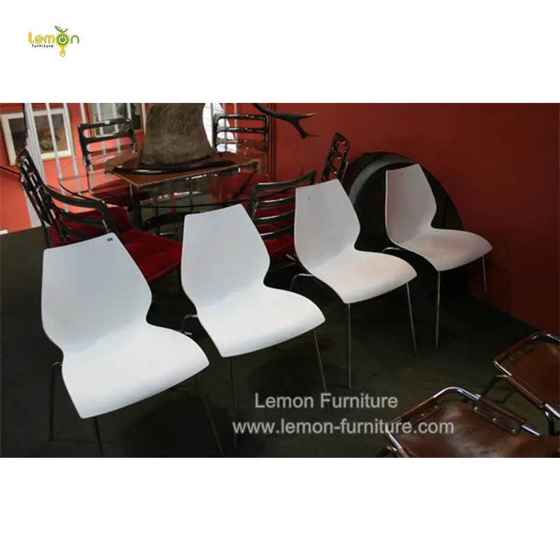 High Quality White Without Arm Metal Feet Plastic Chair for Restaurant