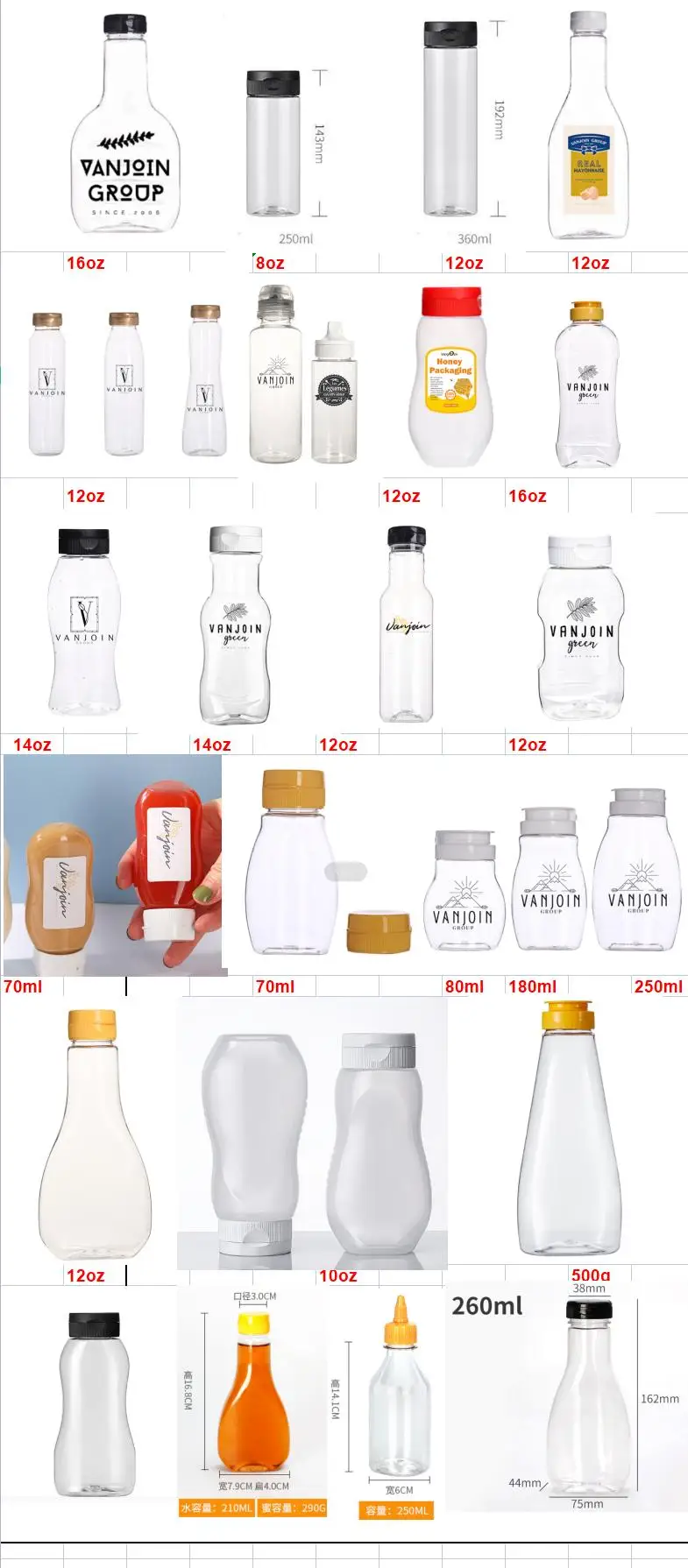 360ml 12oz Pet Squeeze Tomato Bbq Chili Sauce Plastic Bottle Ketchup