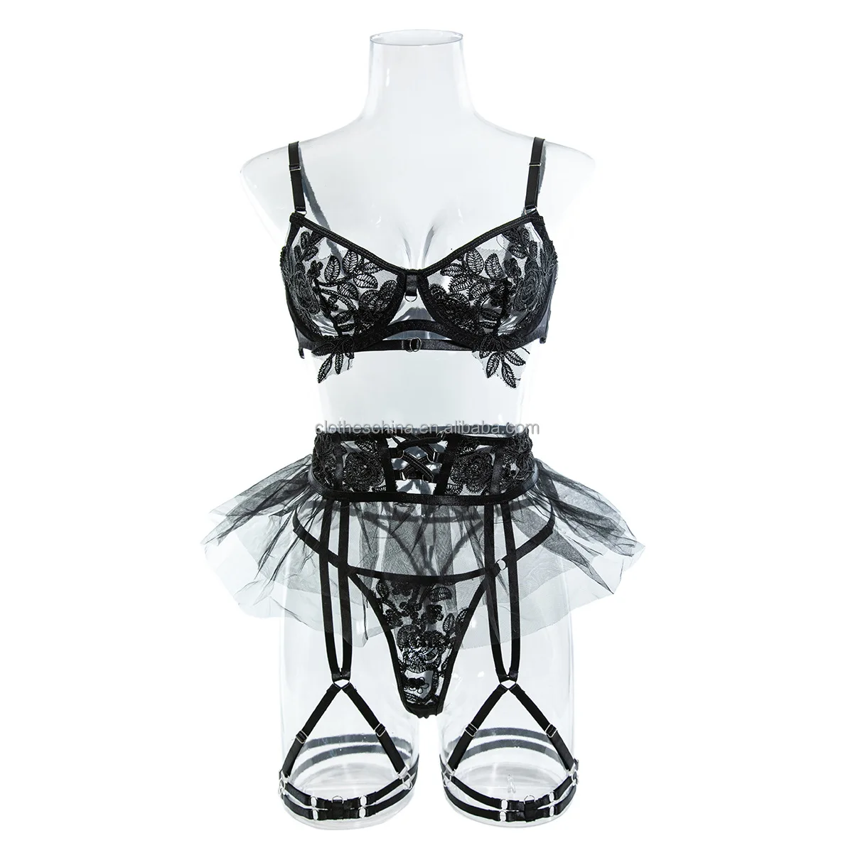 Chuangerm Oem Sexy Four Piece Underwear Bra With Garter Perspective