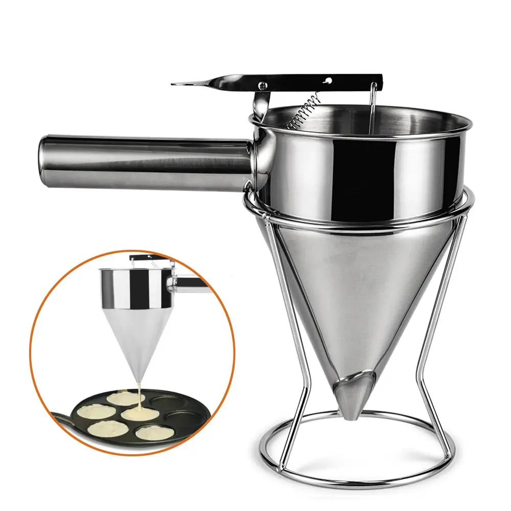 MAOPINER Edelstahl-Pfannkuchenteig-Spender Mit Ständer - 1200 Ml, Lebensmittelecht, Für Takoyaki, Crêpes & Desserts
