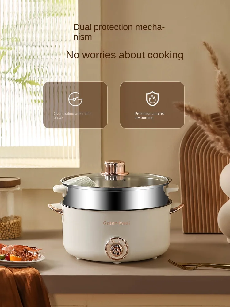 3l Multifunction Electric Hot Pot Double Handle Nonstick Pot With