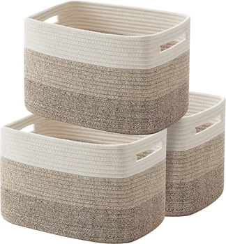 Wholesale hot selling Storage Woven Cotton Rope basket for toys Towel Baskets for Bathroom Pack of 3 storage baskets