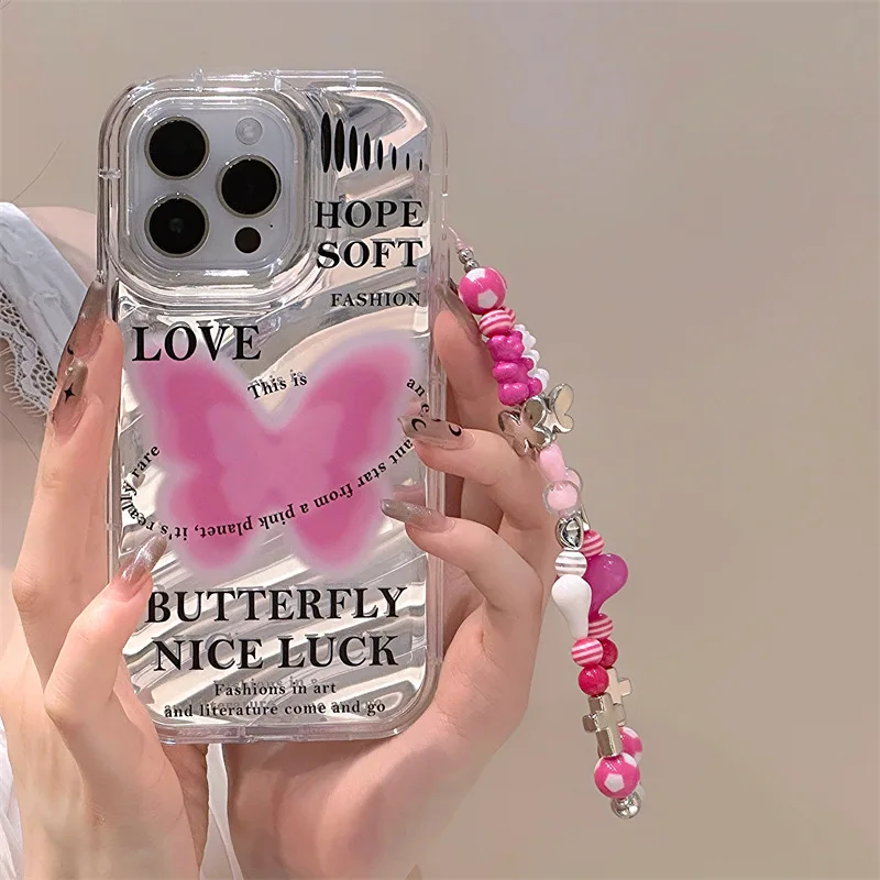 Excellent quality with pink bracelet fine laser butterfly star pattern mobile phone case details