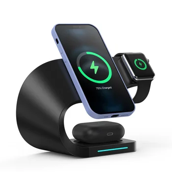 OEM 15W Fast Wireless Charger Stand 4-in-1 Power Base Dock Station with PD Function for Phone Charging