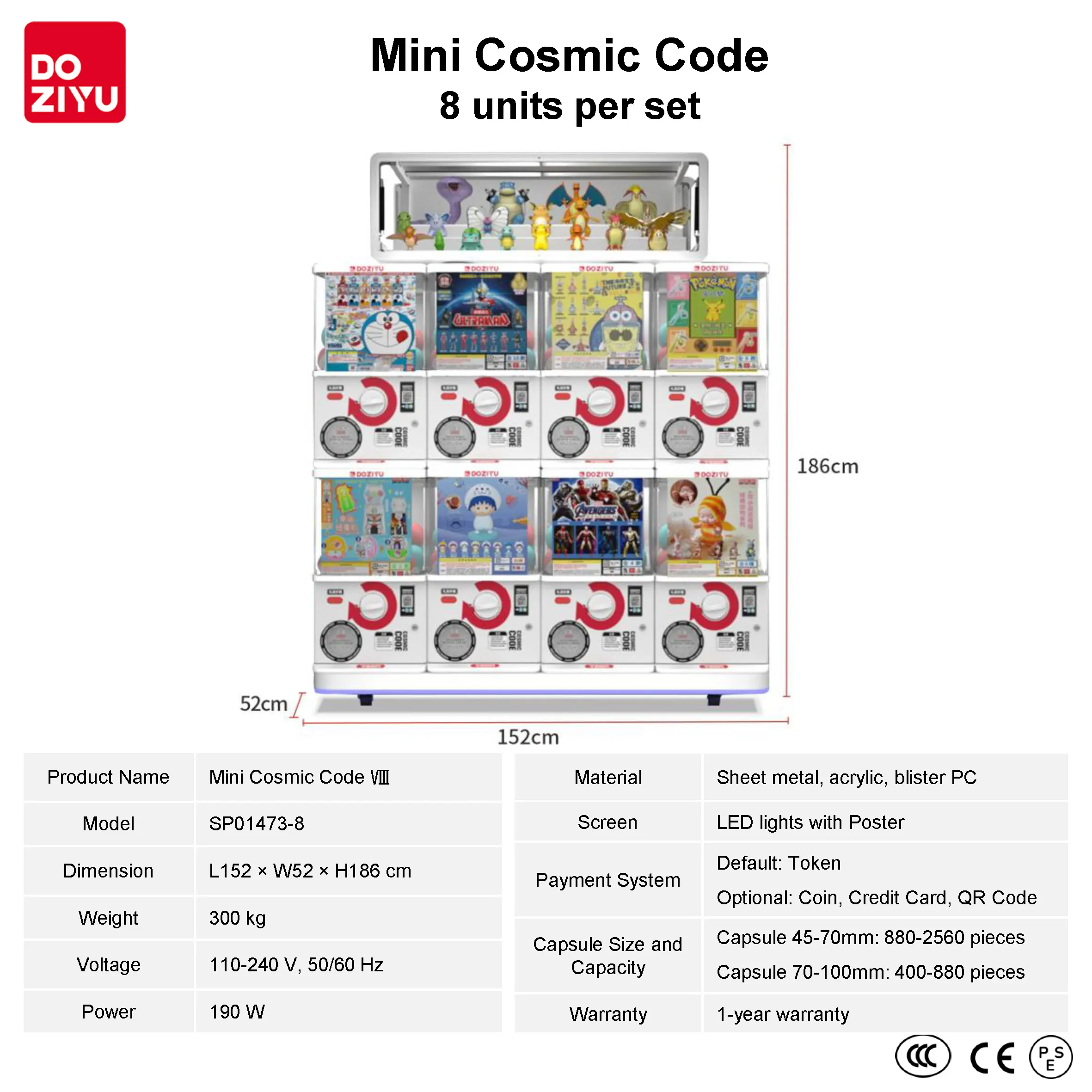 DOZIYU Gacha Gachapon Machine - Customizable Toy Capsule Vending