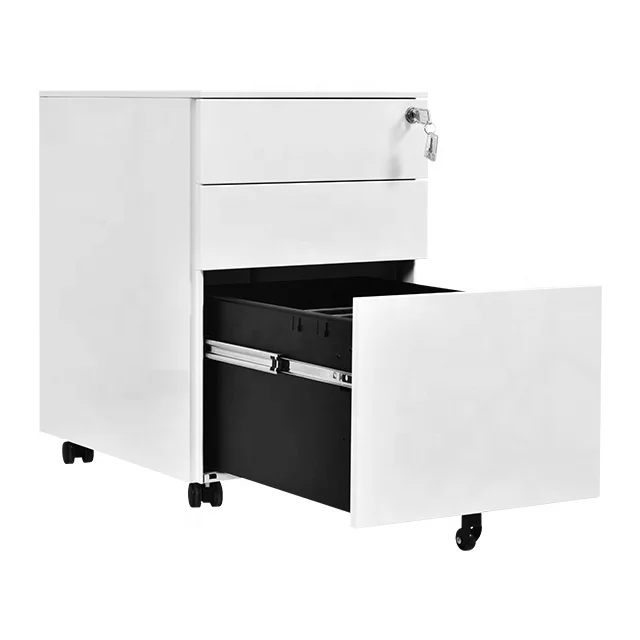 Office Storage A4 and FC File Folder Mobile Pedestal 3 Drawer Metal Cabinet