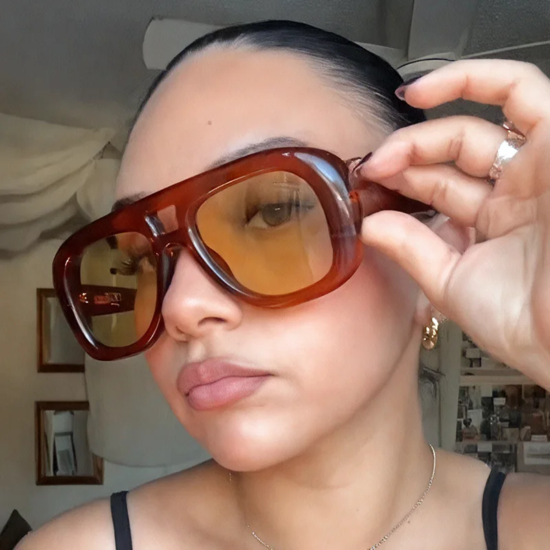 2026 New Fashionable Simple Double Bridge Designer UV400 Large Multi-Color Oversized PC Frame Sunglasses_voghion.com