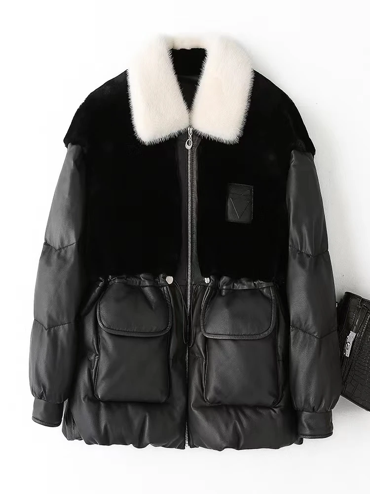 Leather Down Jacket Women's Coat Winter 2022 New Fur Integrated Mink ...
