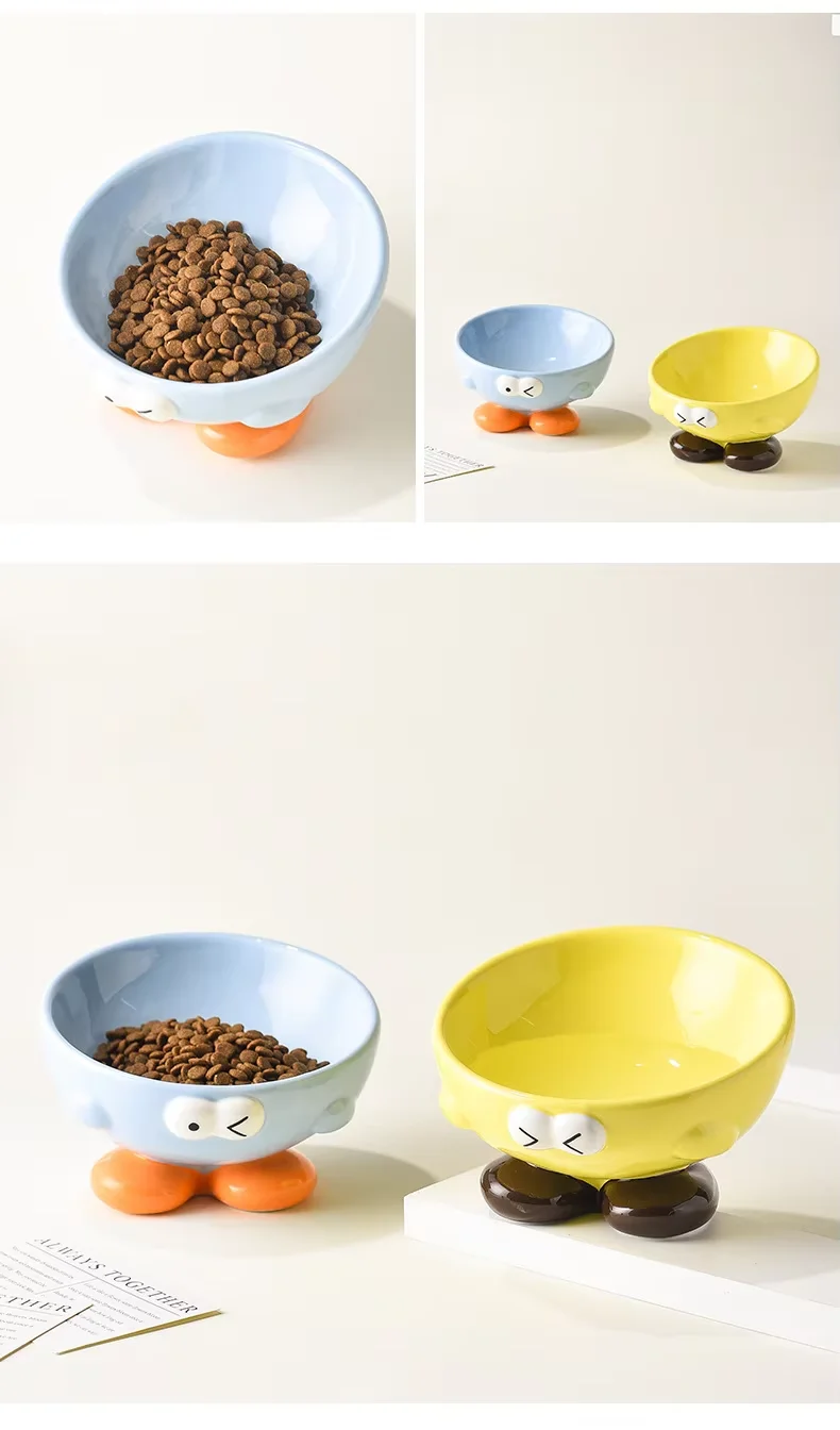 Creative Cute Expression Eco-Friendly Tall Ceramic Pet Bowl Comfortable Rounded Cat/Dog Feeding Spine Protection Slant Solid supplier