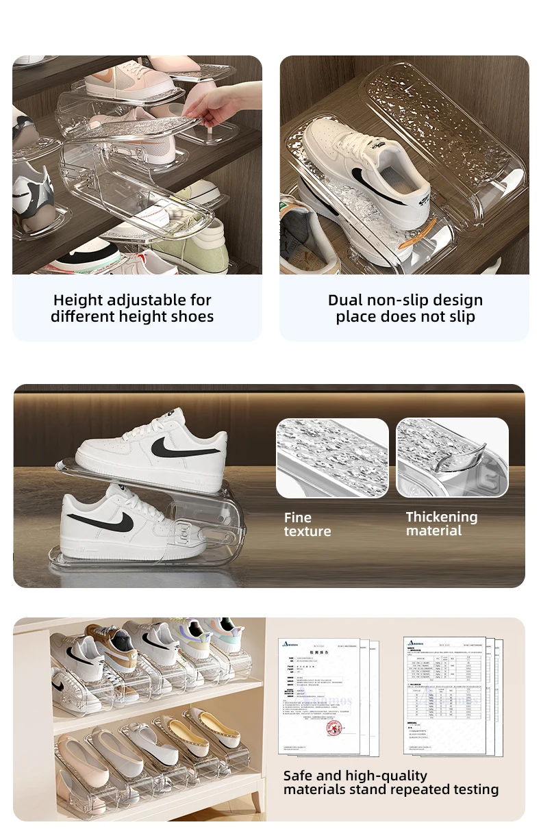 Wannuo Transparent Plastic Stackable Shoe Rack Water Ripple Design Clear Shoes Organizer For Efficient Use Of Space manufacture