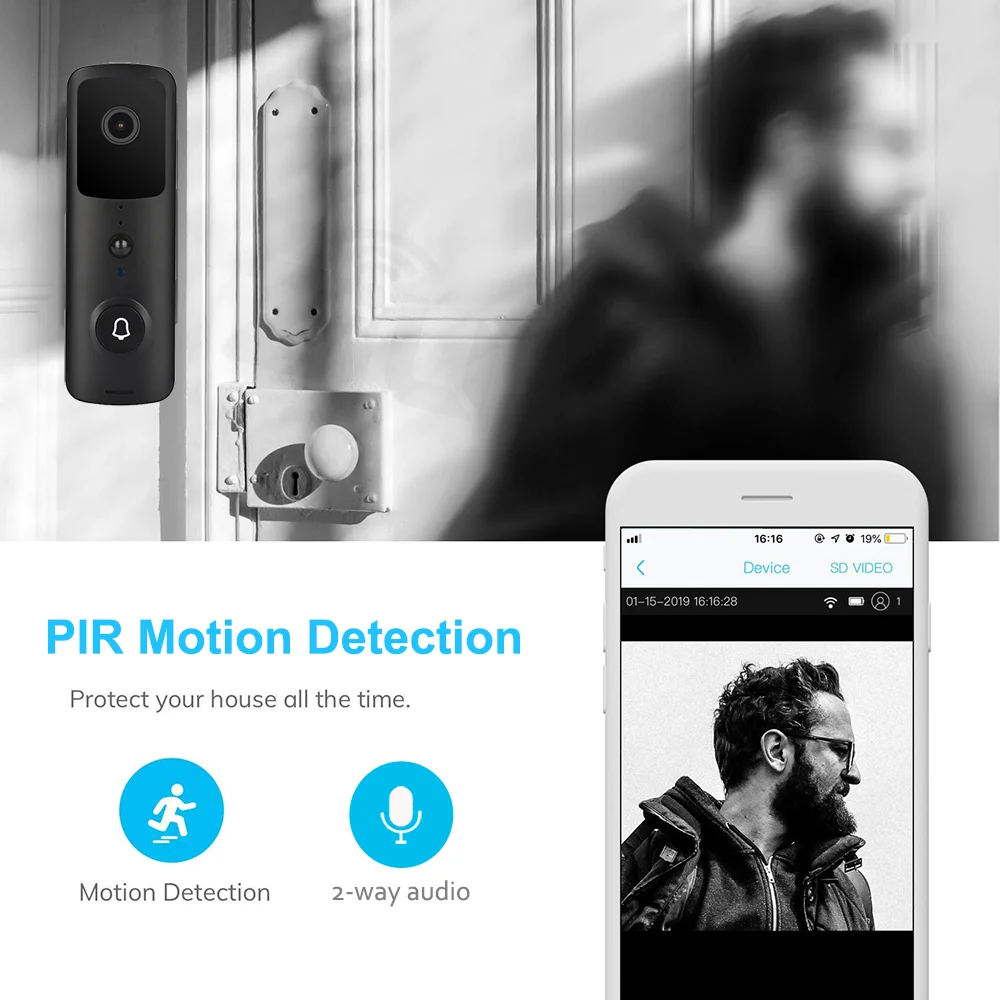 WiFi Video Doorbell 1080P Wireless Smart Door Bell Camera 2-Way Talk PIR Motion Detection Night Vision TuyaSmart APP