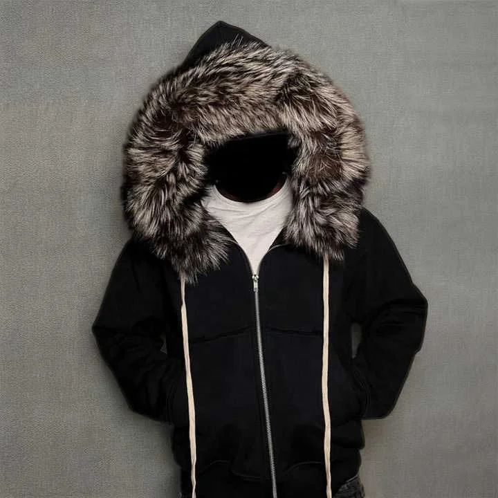 Custom Essentials Streetwear 400GSM Heavy Weight Oversized Cotton French Terry Plain Zipup Detachable Faux Fur Hoodies for Men gallery 2
