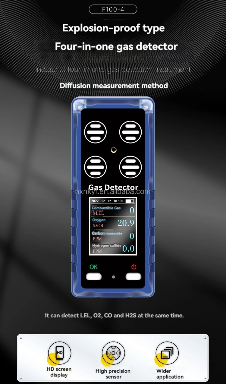4 In 1 Gas Detector Co/ch4/co2/nh3/o2/voc Portable Multi H2s Co O2 Ex ...