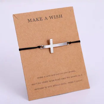 Bracelet Make A Wish Avec Symbole Croix - En Tissu Vert, Neuf Avec Étiquette