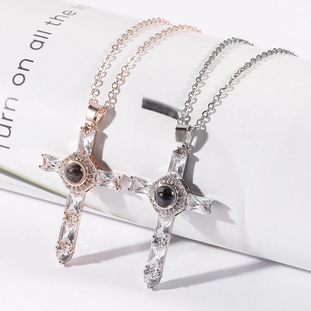 fashion cross projection crystal pendants necklaces