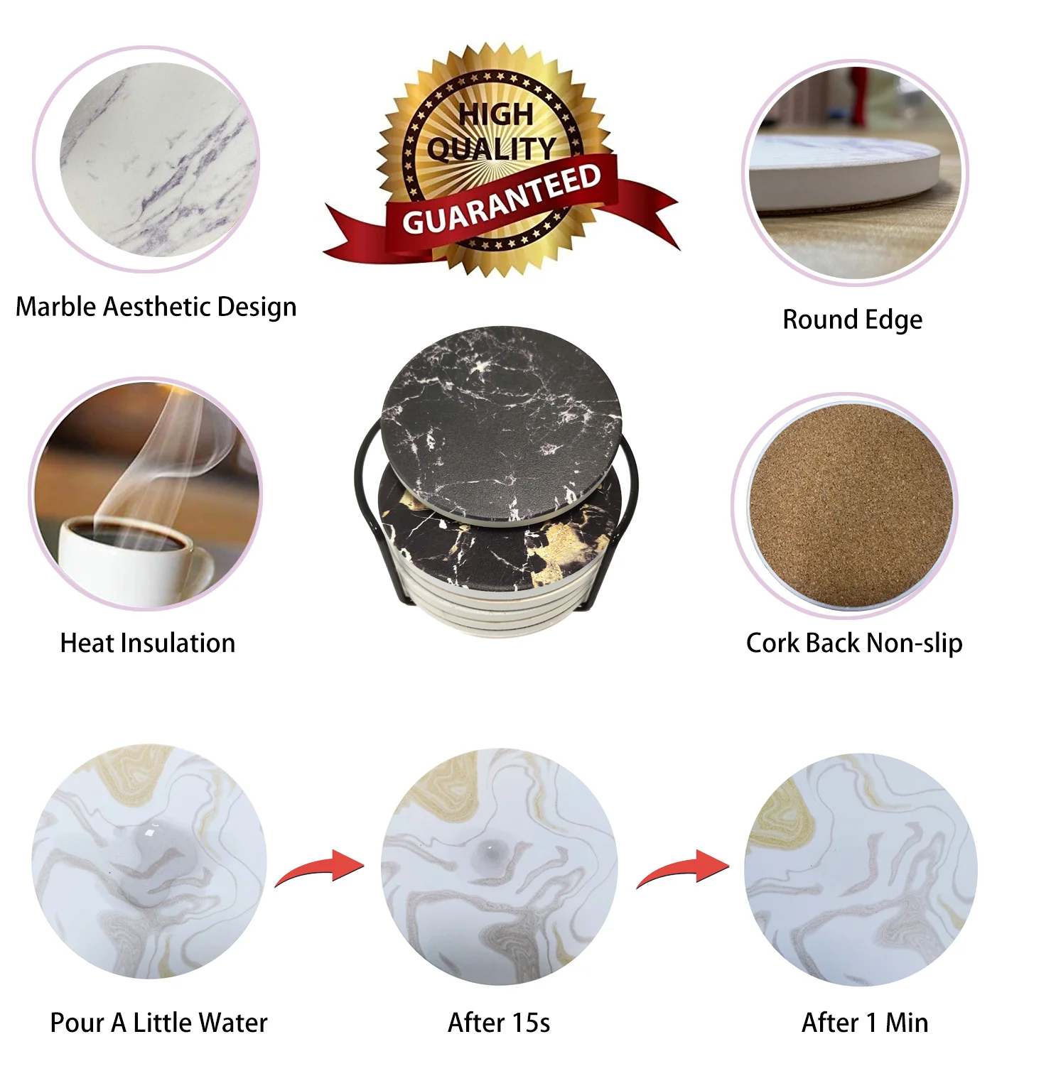 XS Ltd. Free Sample Custom Print Absorbent Beers Sandstone Hexagon Marble Ceramic Coasters