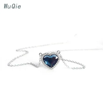 Wuqie Crystals Necklace for Women Wedding Party Gift Heart of the Ocean Stone Pendant Necklace