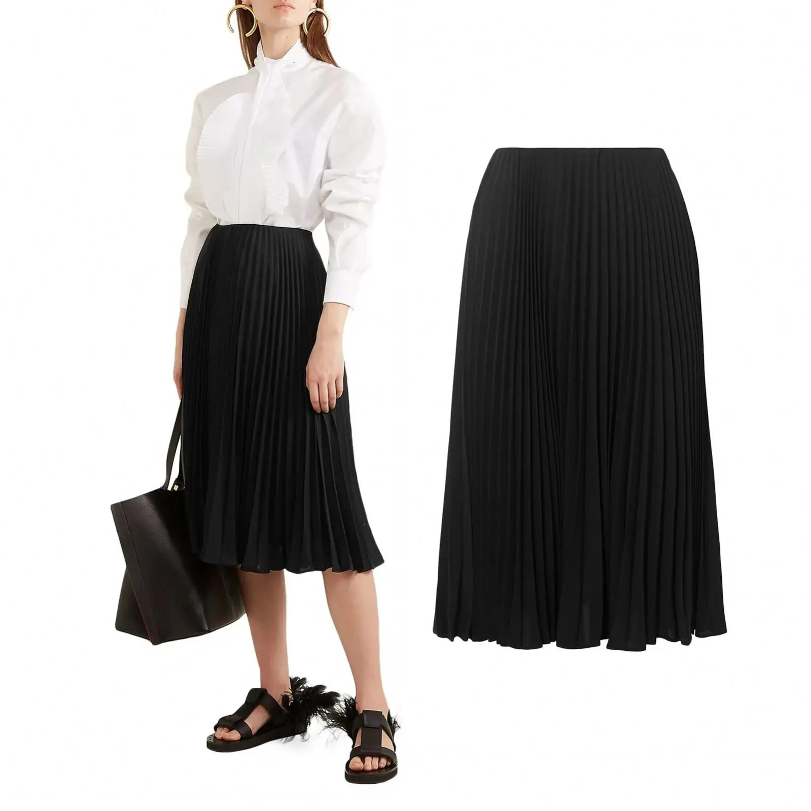 Buy Pleated Black Midi Skirt,New Design 