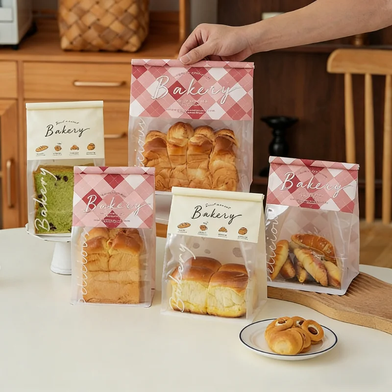 Factory Direct Sales Food Grade Square Bottom PET/PE Packaging Bags for Baked Bagels Toast 450g Capacity Self Adhesive Seal