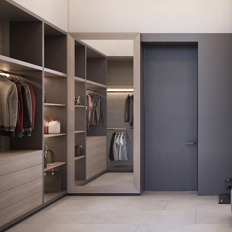 Modern Walk in Robe Wooden Wardrobe Walk in Closet for Bedroom with Sliding Door