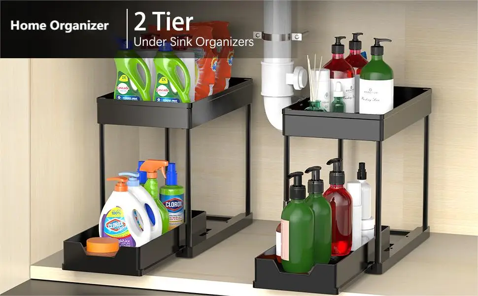 2 Tier Sliding Storage Boxes Kitchen Sink Organization Put Out Drawer