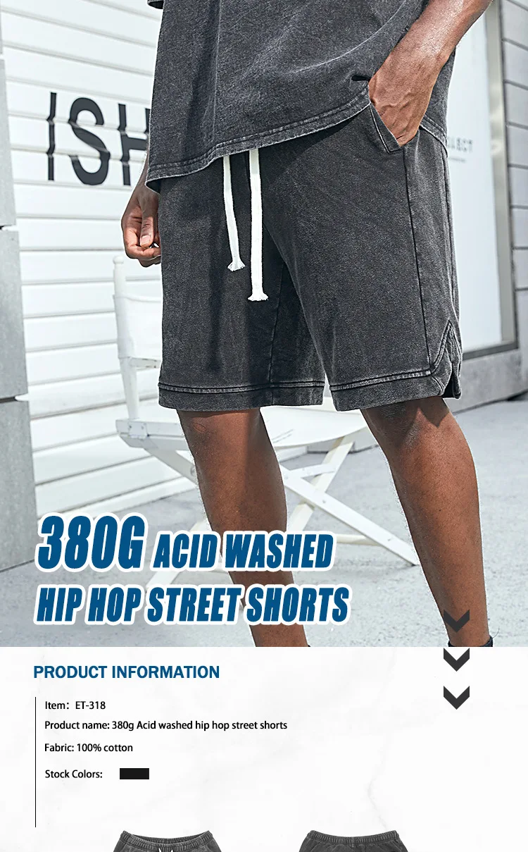 Pantaloncini da uomo in cotone lavaggio acido all'ingrosso personalizzati all'ingrosso sopra il ginocchio unisex casual larghi Jorts da spiaggia114_voghion.com