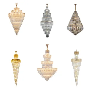 Modern Simple Luxury Atmosphere Stair Chandelier High Rotating K9 Crystal for Villa & Hotel Duplex Living Room Fixture