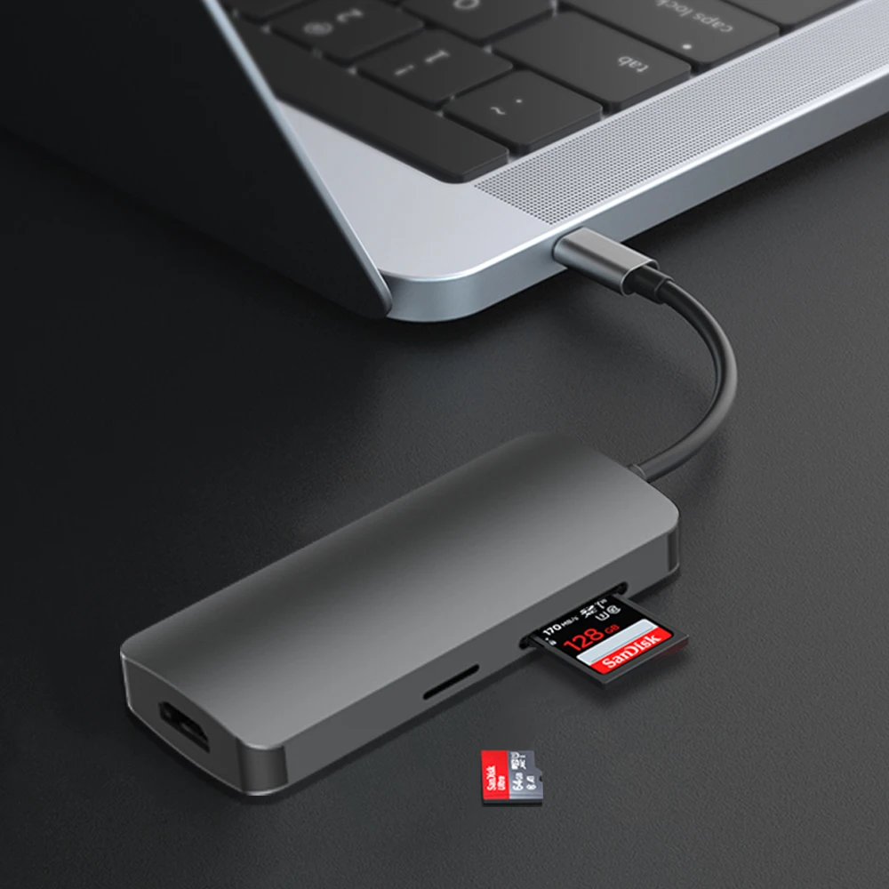 Многопортовых Портативный Usb C концентратор 7 в 1 док-станция для ноутбука с 3 * USB3.0 + PD + SD/TF Card Reader устройство чтения карт + RJ45