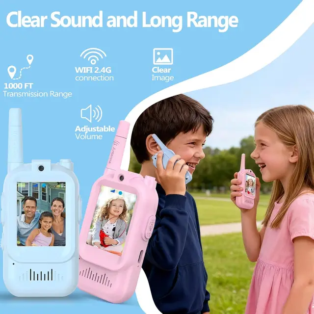Children Video Walkie Talkies Lightweight Hanging Rope Recharging Easy Operate Wireless Kids Intercom 2.4G WiFi 500-1000mAh