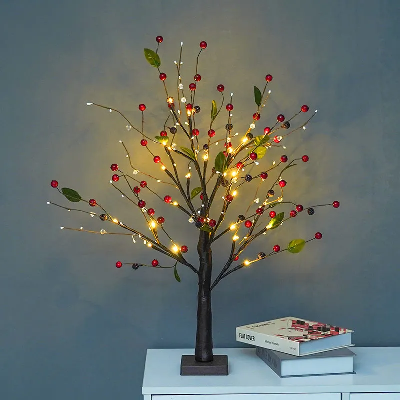 24 LED USB Battery Artificial DIY Gift Indoor Twinkling Cherry Table Decoration Light Girl Room Led Tree Light for Home Decor