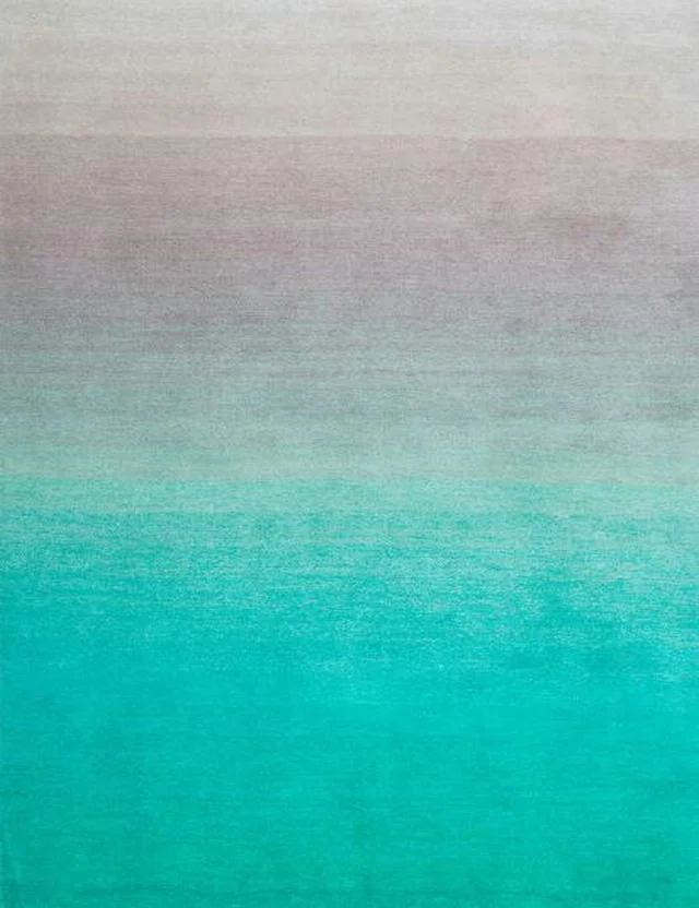 Hand Tufted Rug Turquoise Color Gradient Carpet Rug Level Cut Soft Carpet