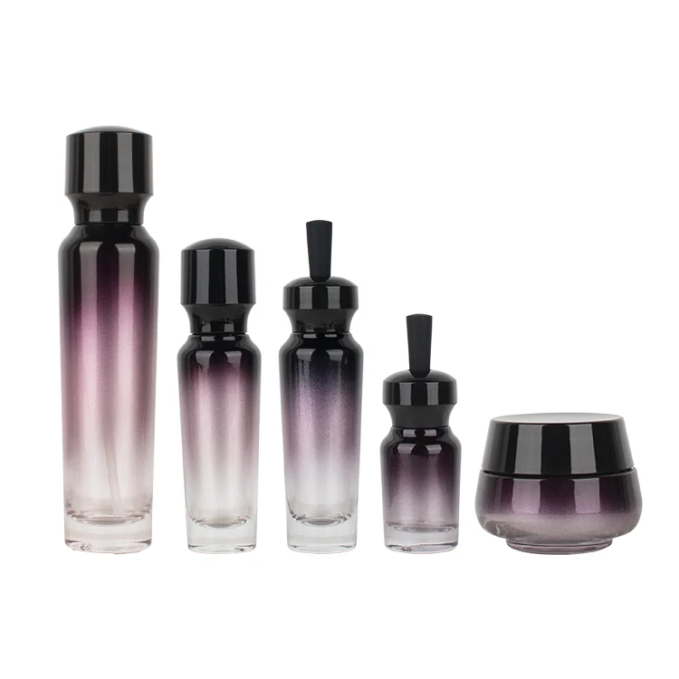 Luxury Glass Lotion Pump Spray Bottle Gradient Cosmetic Containers Face Cream Jar Skincare Bottle Set