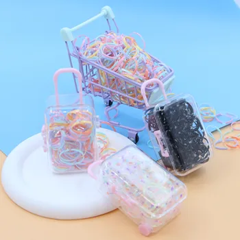New Design Innovative Cute Trolley Case Spotted Transparent Colorful Continuous Disposable Hair Elastic Hair Bands