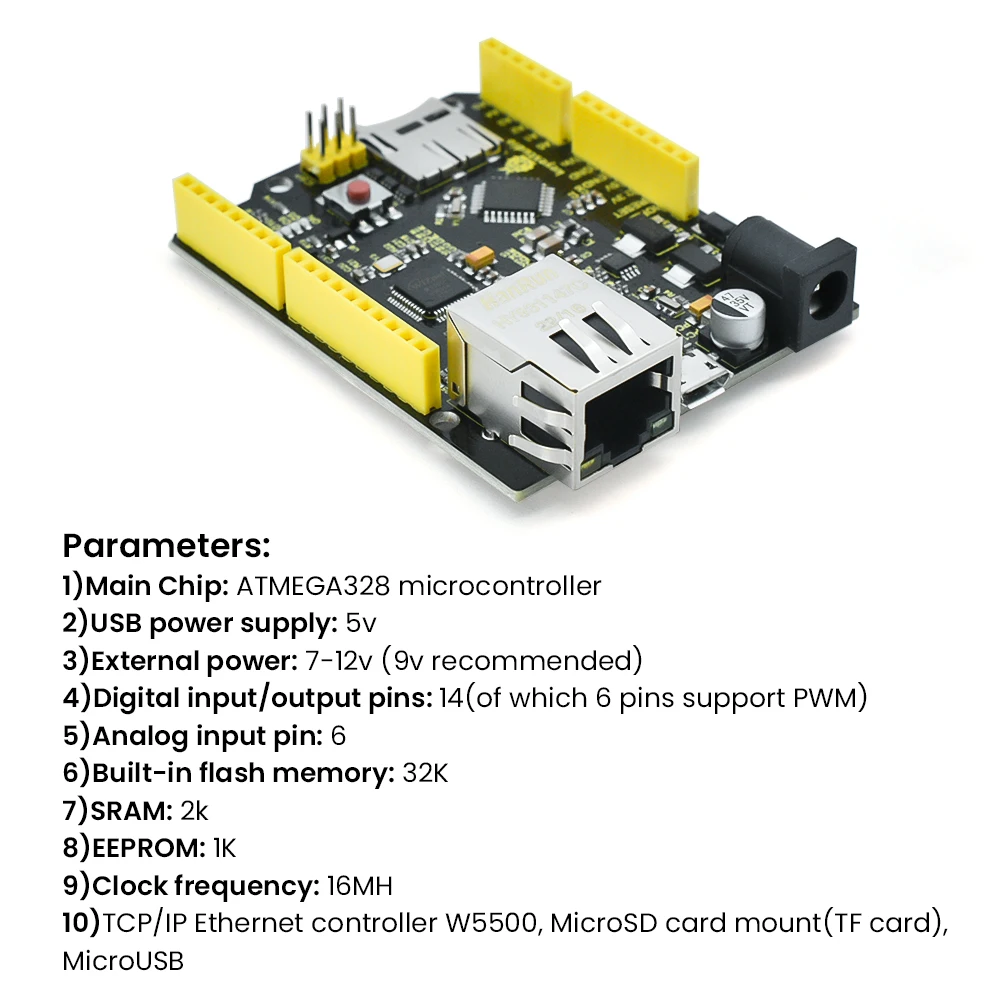 Keyestudio ATMEGA328 Microcontroller W5500 Ethernet Development