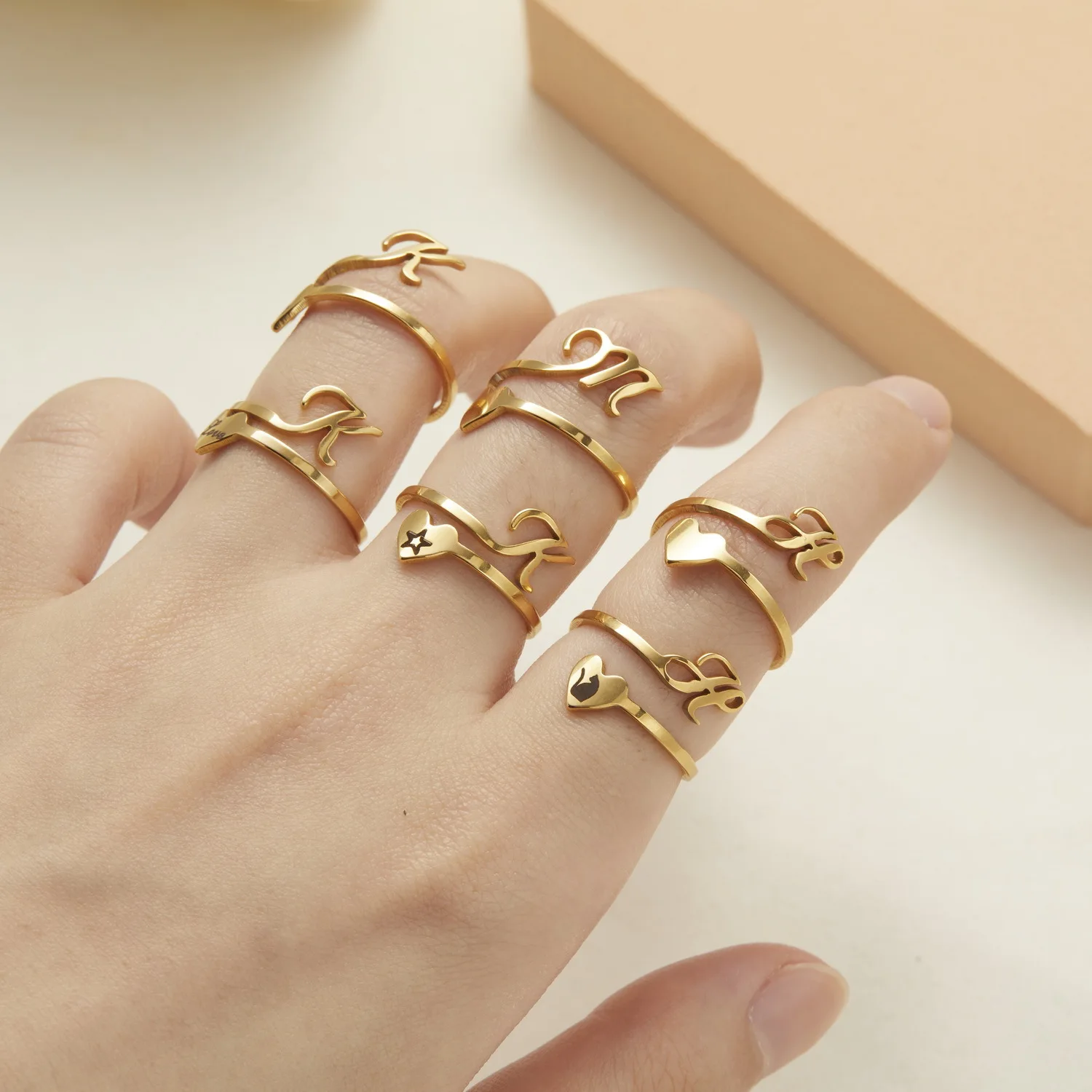 Rinhoo Fashion Mini Letter Stainless Steel Open Ring With