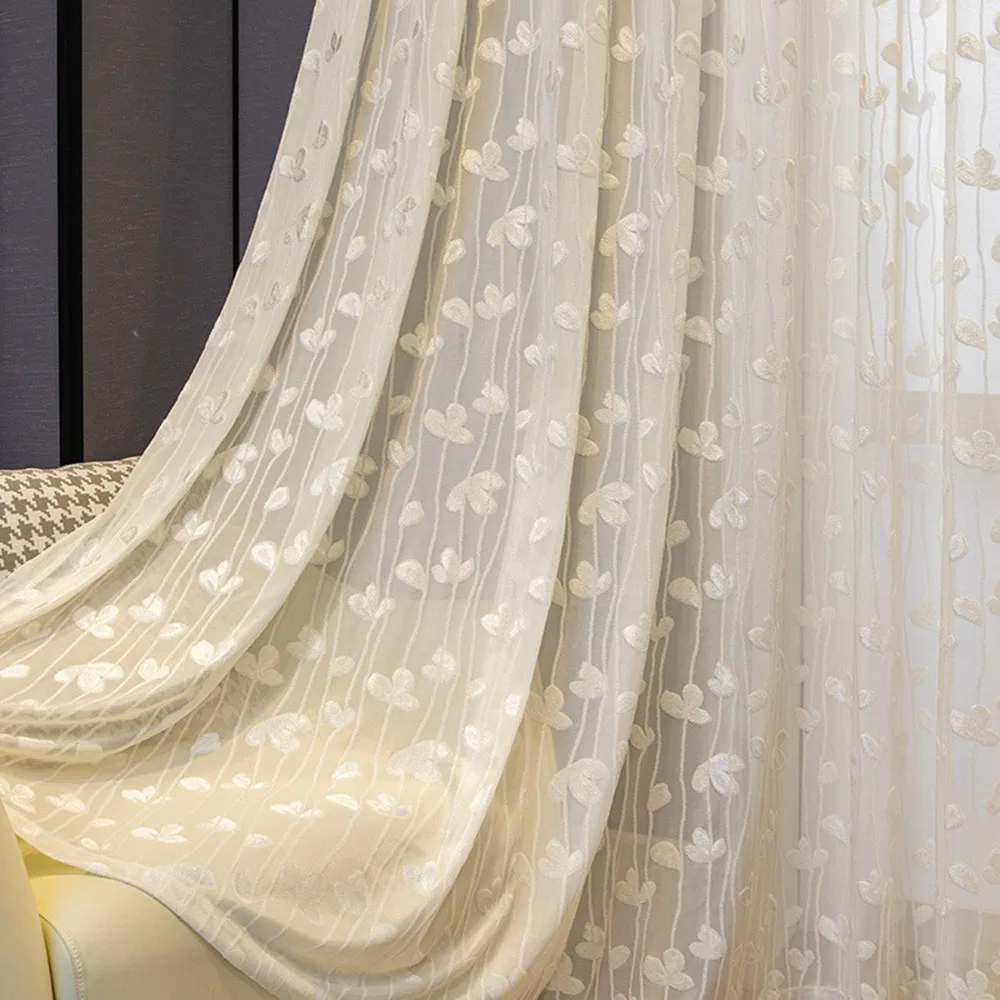 White Brief Contemporary Entry Lux Cotton Outdoor Living Room Canteen Balcony Lace Jacquard Weave Window Gauze Curtain
