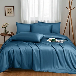 Custom Logo Luxury Hotel Bedding Set Soft Silk Flat Sheet Quilt Cover Bedding Fitted Sheets