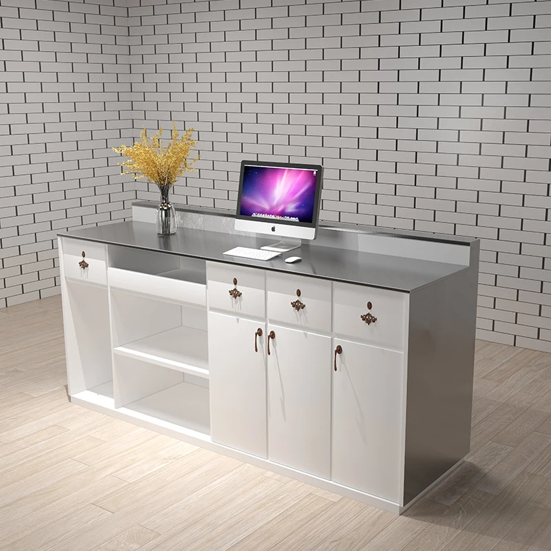 Reception Desk Table with Drawers and Cabinets Suitable for Cash Registers in Salon Reception Rooms Stores