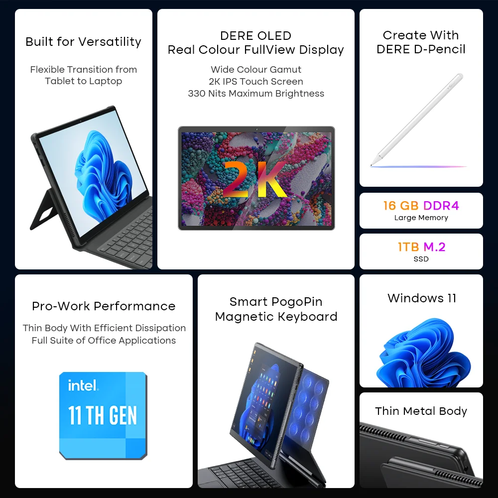 Best Intel Tablet Pc Window s 11 16GB 512GB SSD 13 Inch Computer Notepads 2 in 1 LAPTOP NOTEBOOKS Linux Tablet PC Tablets