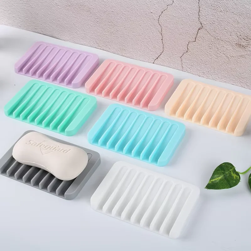 product soap holder silicone soap dish with drain for bathroom travel non slip eco friendly soap box kitchen countertop self draining-5