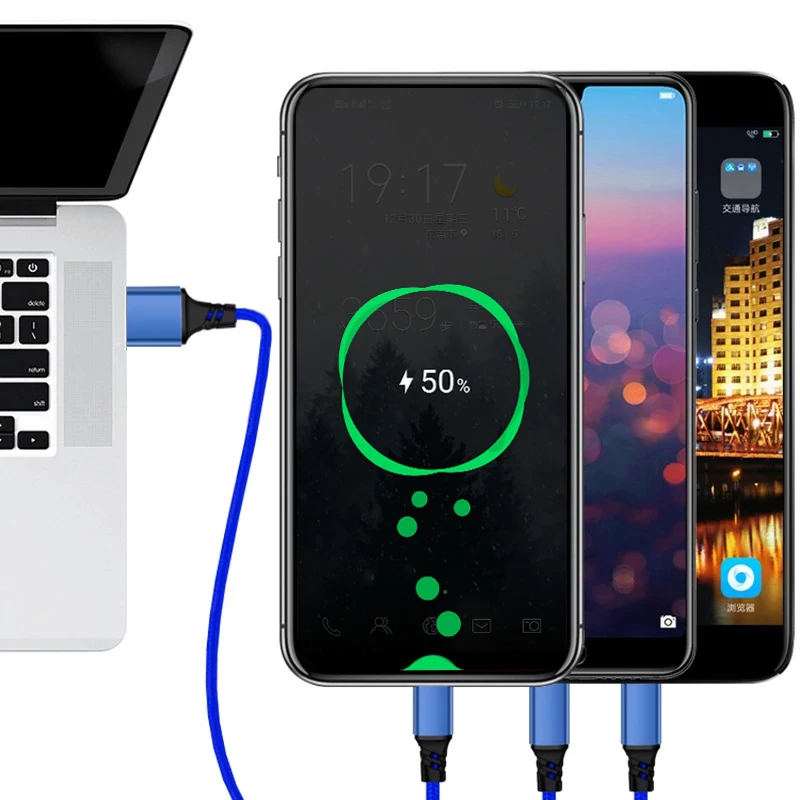 Nylon Braided Fast Charging Three-in-One USB Data Cable - ANKUX.COM
