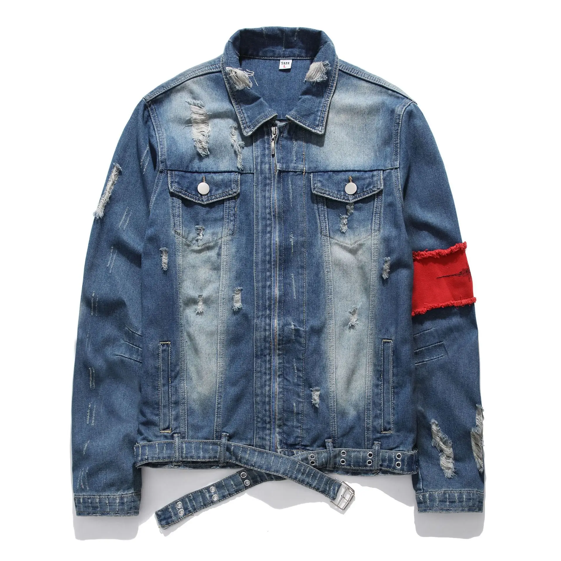 Fashion Landscape Pattern Denim Jeans Jacket Men Streetwear Tied