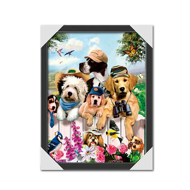 3D-Изображение семьи животных и собак с постером 3D-эффектом