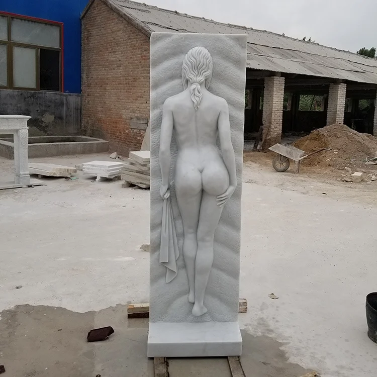 Factory Direct Price Customized Beautiful Hand Carved Spa Lady White Marble Wall Relief Sculpture