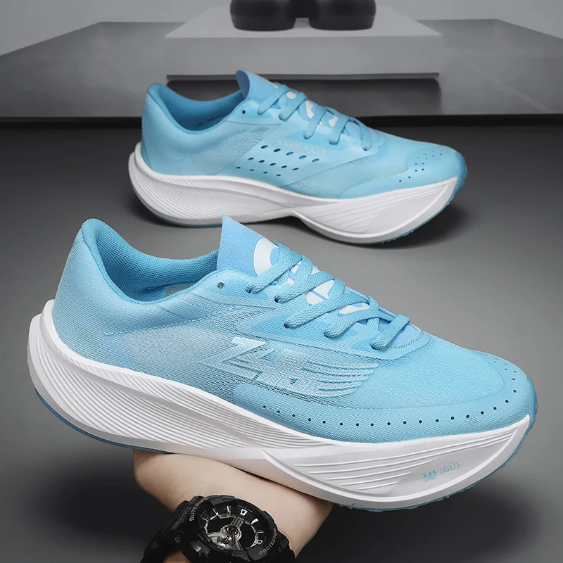 Couple Carbon Plate Running Shoes Breathable Shock-absorbing Marathon  Training Sneakers