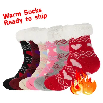 Hot sale popular thick warm thermal winter anti slip home slippers floor christmas socks women