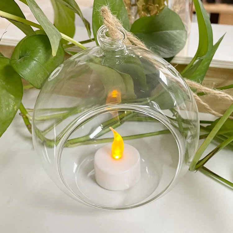 Wholesale decorative clear handmade blown glass hanging candle holder balls manufacture