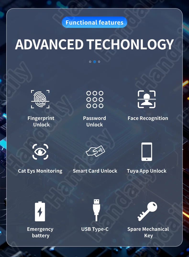 handaily video intercom 3d face authentication fingerprint door lock easy to install tuya smart lock smart home products h26-2